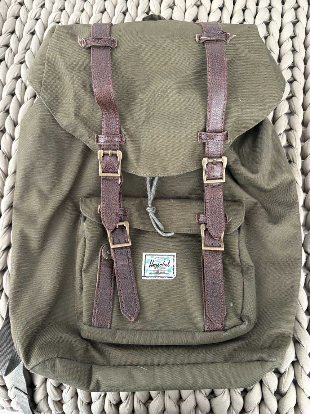 Herschel Supply Company Olive Green Backpack with Brown Straps